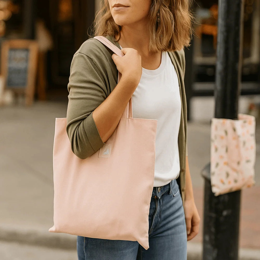 Portable Eco-friendly Canvas Cloth Bags Lightweight Exquisite Shopping Bags Reusable Foldable Double-sided Bags Daily Use
