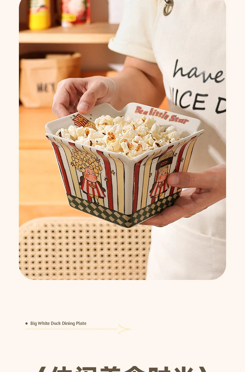 Popcorn , ceramic cute fruit, high-value Internet celebrity instant noodle, French fries children's snack bowl
