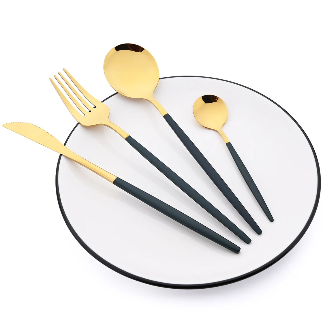 16Pcs Tableware Dinnerware Set Black Gold Cutlery Set Stainless Steel Fork Knife Teaspoon Dinner Silverware Kitchen Flatware Set