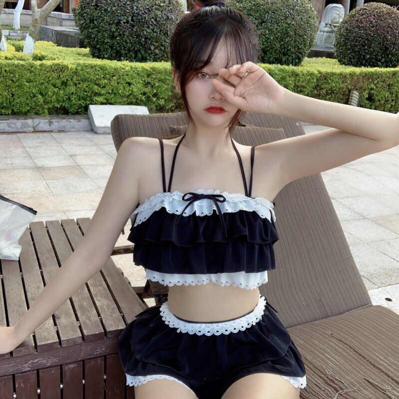 Bikini Sets Women Kawaii Girlish Design Tender Teens Slim Chic Летние Beach Simple Feminino Daily Ruffles Japan Style Cool Sexy