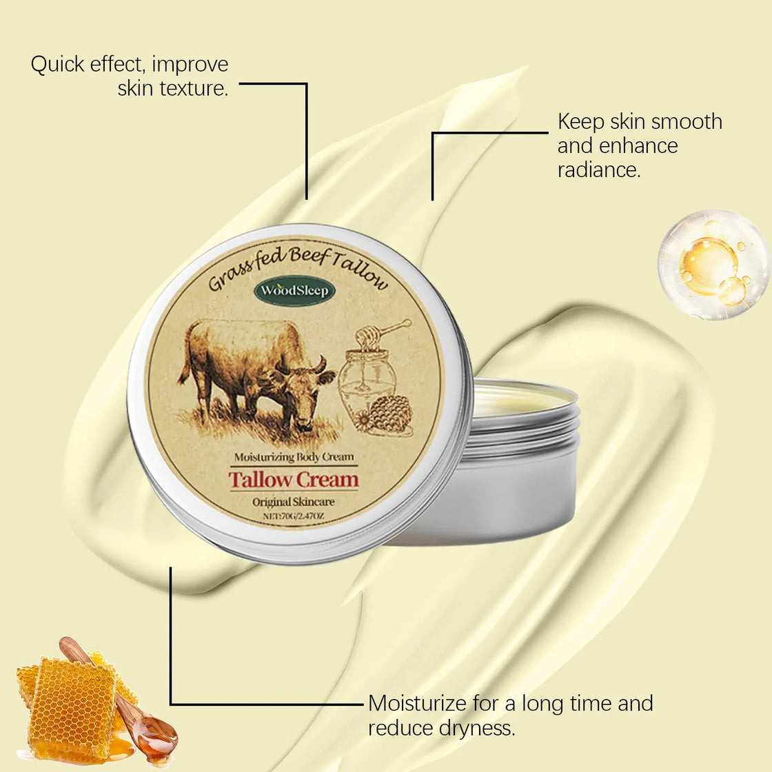 Beef Tallow Moisturizing Face Cream Body Lotion Facial Sensitive Redness Repair Soothing Shrink Pore Nourishing Soften Skin Care