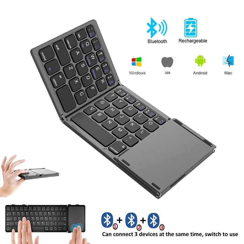 Mini Keyboard Wireless Folding Keyboard Bluetooth Foldable Keyboard with Touchpad