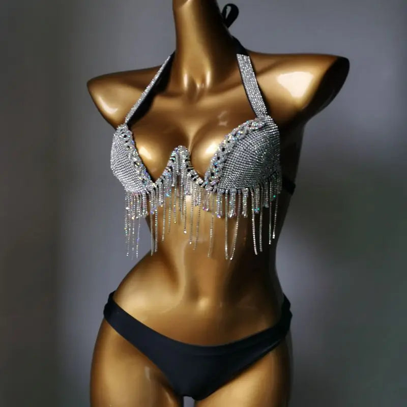 Rhinestone Tassel Festival Bikini Set
