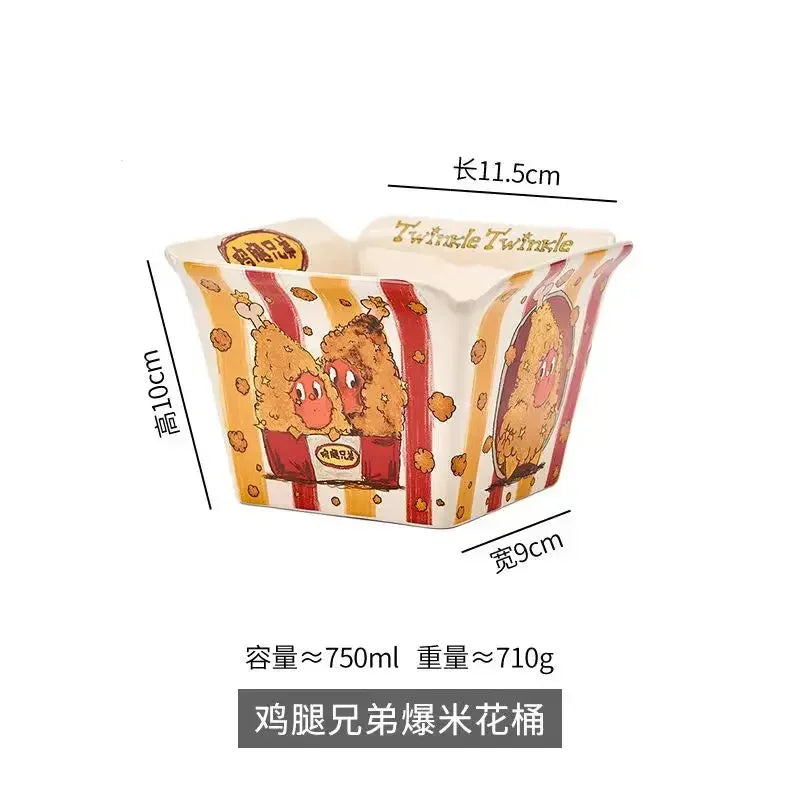 Popcorn , ceramic cute fruit, high-value Internet celebrity instant noodle, French fries children's snack bowl