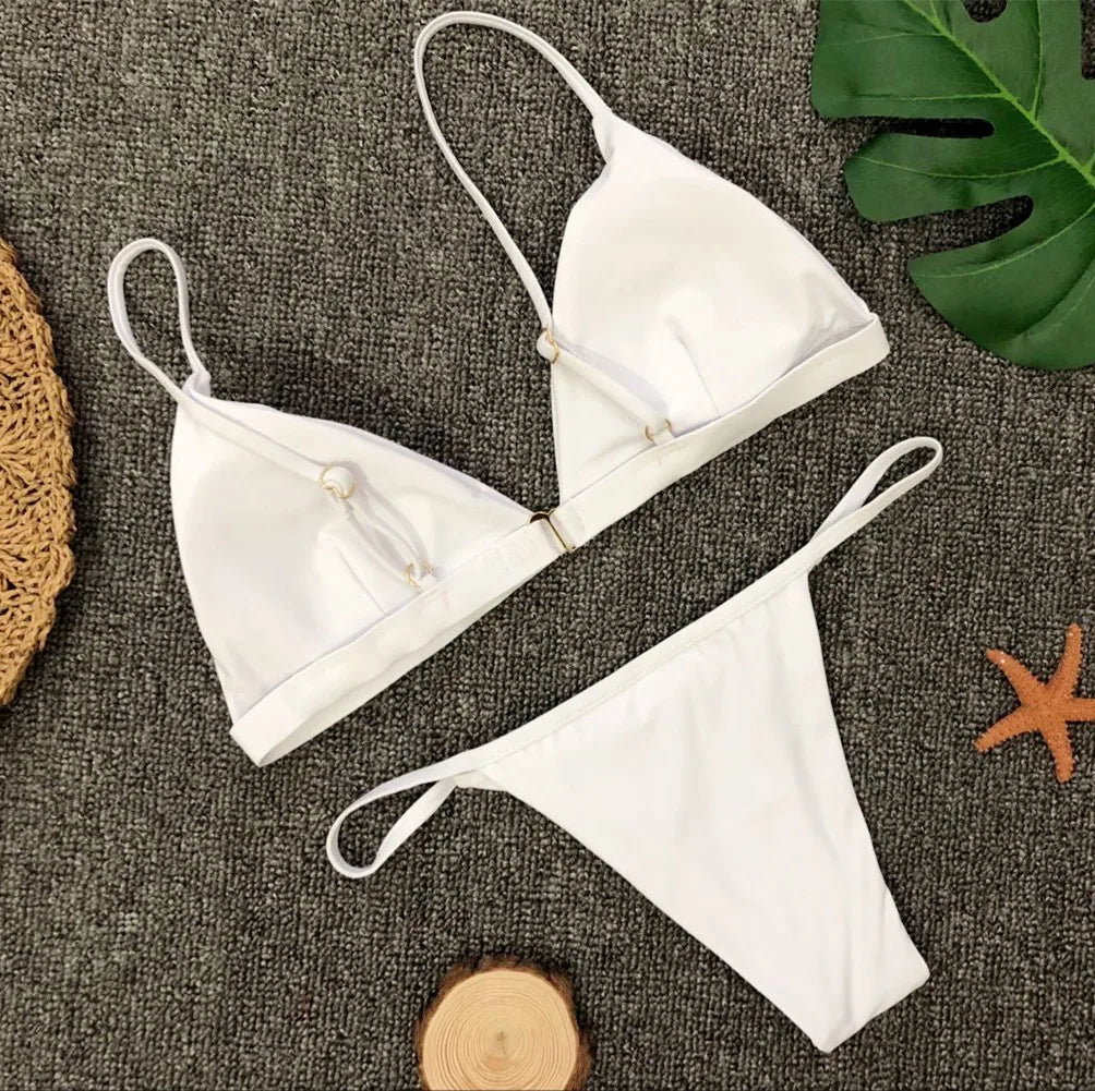 Adjustable Solid Color Bikini Set