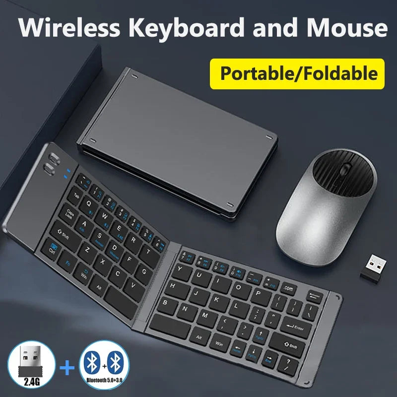 Folding Keyboard and Mouse 2.4G Mini Keypad Bluetooth Wireless Portable Silm Foldable Keyboards