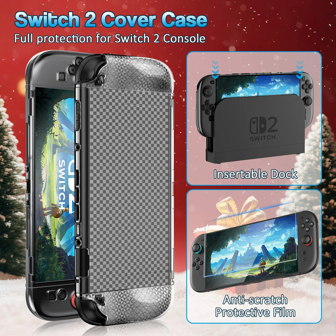 Switch 2 Game Accessories Upgrade Set, including storage bag, protective case, controller cover, tempered glass film, stand, etc