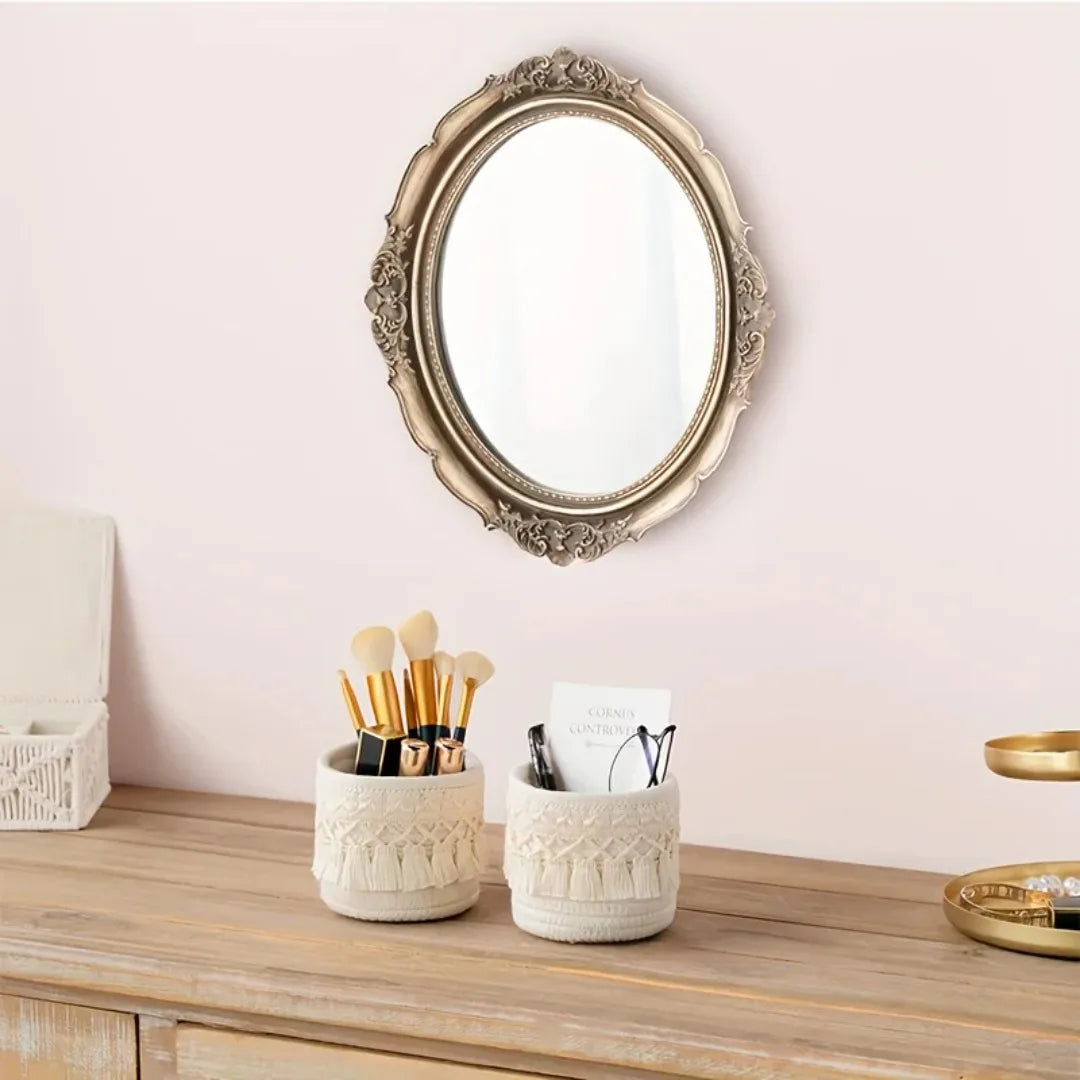 Handmade Boho Dual-Tone Makeup Brush Holder Basket