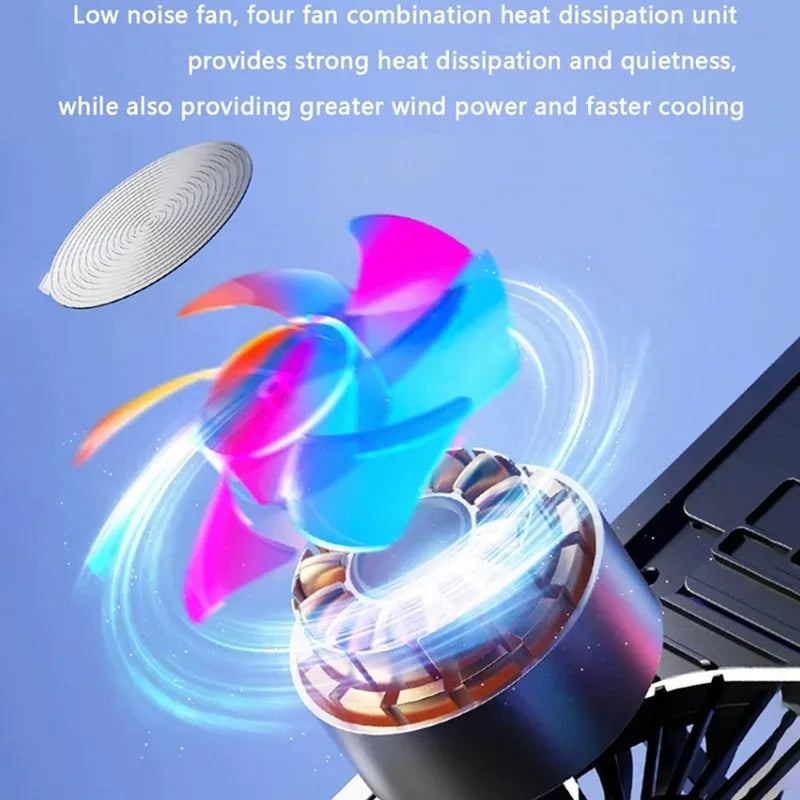 Laptop Base Stand Cooler Portable Foldable Notebook Stand with 4 Cooling Fan for 11-17.3 Devices Anti-slip