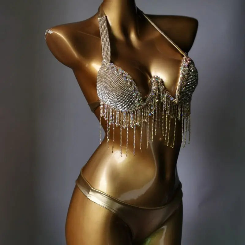 Rhinestone Tassel Festival Bikini Set