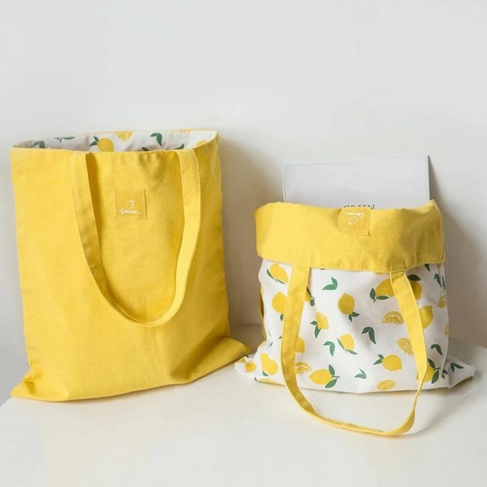 Portable Eco-friendly Canvas Cloth Bags Lightweight Exquisite Shopping Bags Reusable Foldable Double-sided Bags Daily Use
