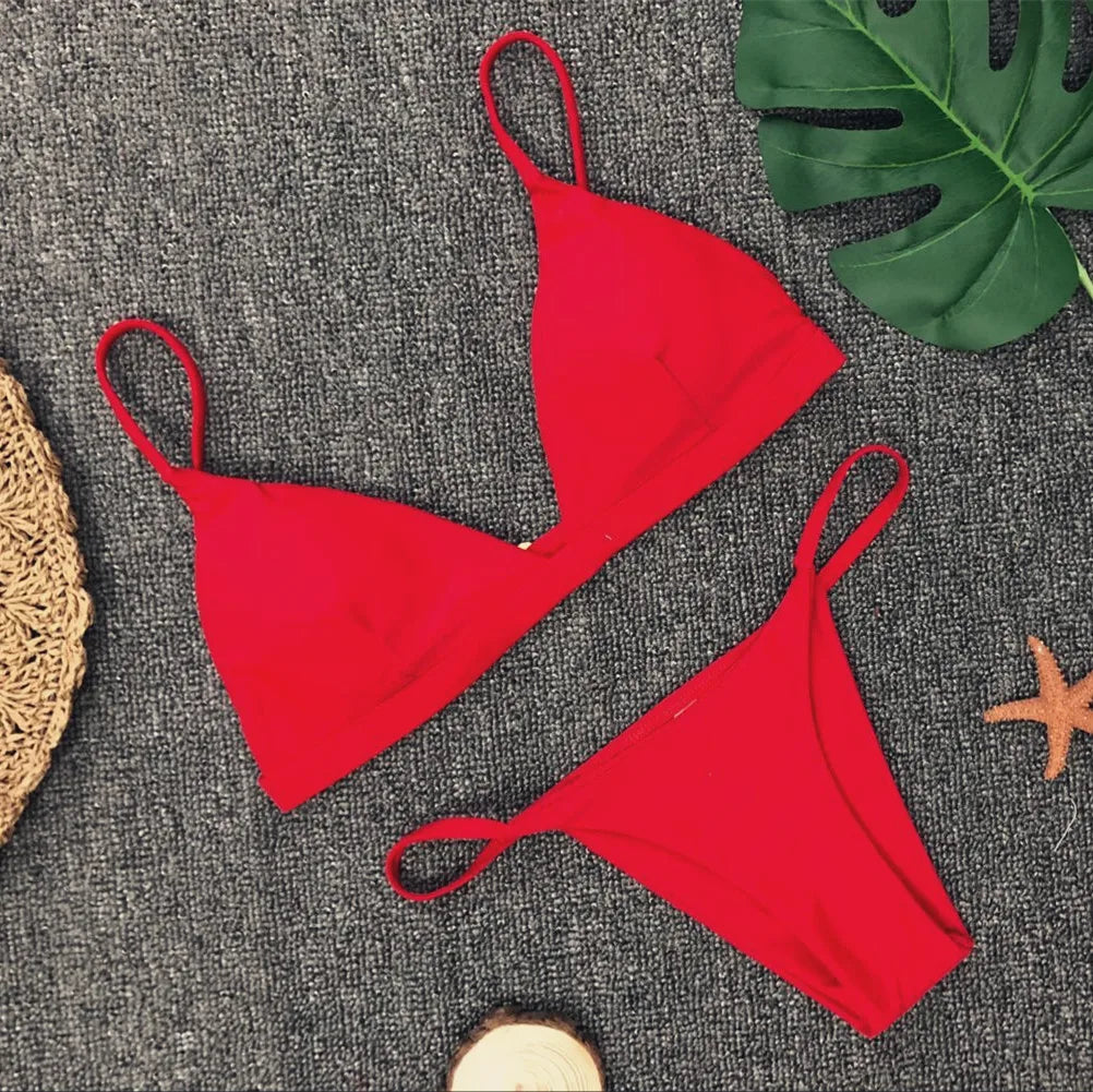 Adjustable Solid Color Bikini Set