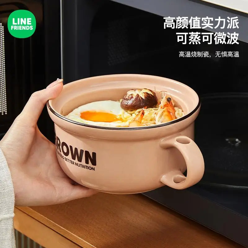 Anime Instant Noodle Bowl Line Friends Kawaii Girl Soup Bowl Portable Ceramic Rice Bowl Surrounding Good Looks Decorate Gift