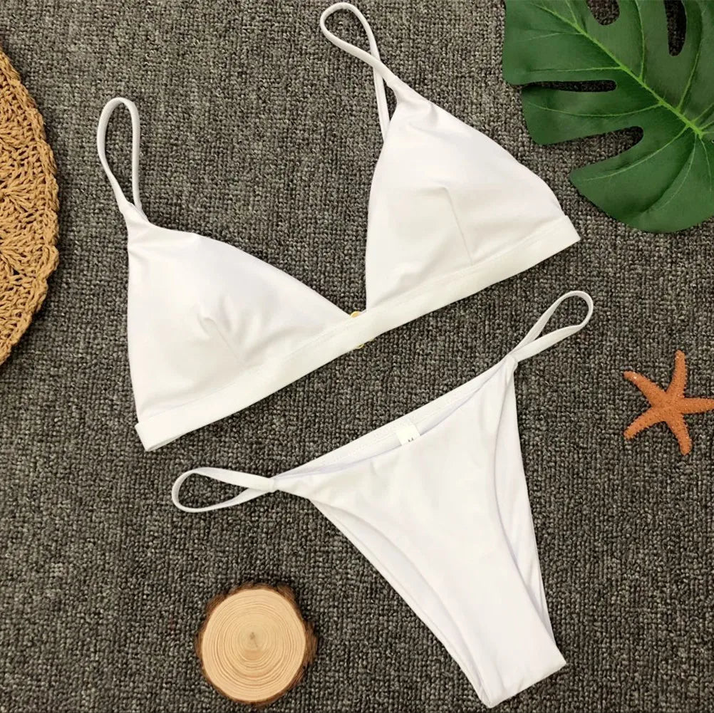 Adjustable Solid Color Bikini Set