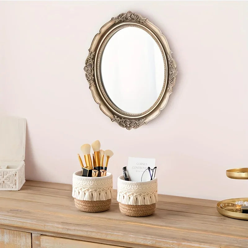 Handmade Boho Dual-Tone Makeup Brush Holder Basket