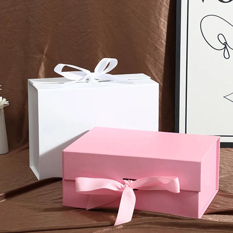 Party Gift Box Large Black Pink Luxury Gift Packaging Box With Ribbon Birthday Wedding Party Supplies Box Personalized LOGO