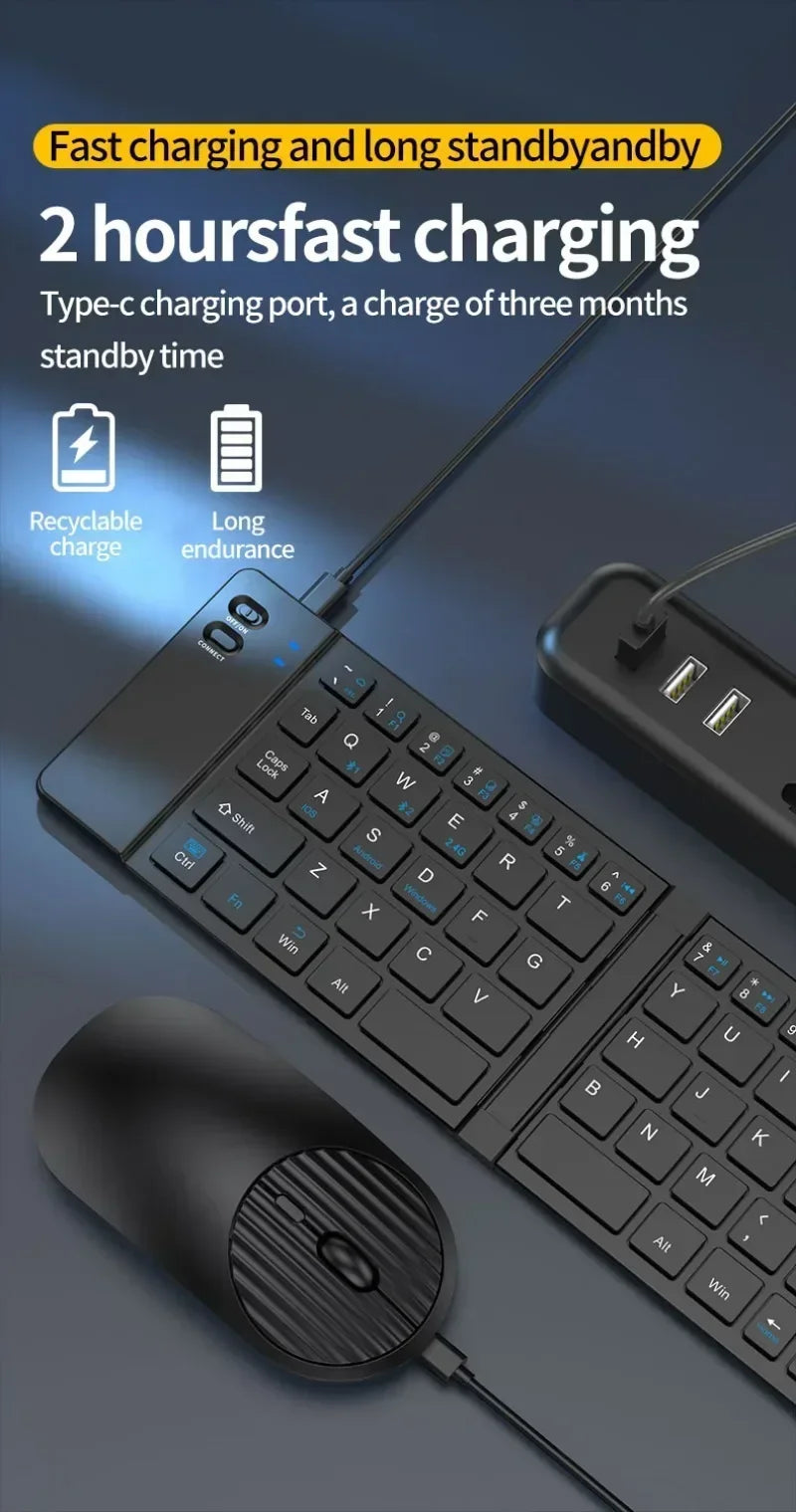 Folding Keyboard and Mouse 2.4G Mini Keypad Bluetooth Wireless Portable Silm Foldable Keyboards