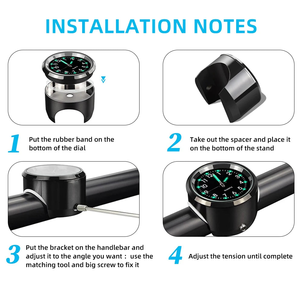 Motorcycle Bike Handlebar Mount  Clock  Waterproof Chrome Moto Accessories