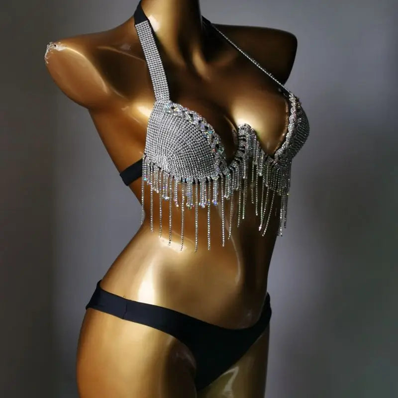 Rhinestone Tassel Festival Bikini Set