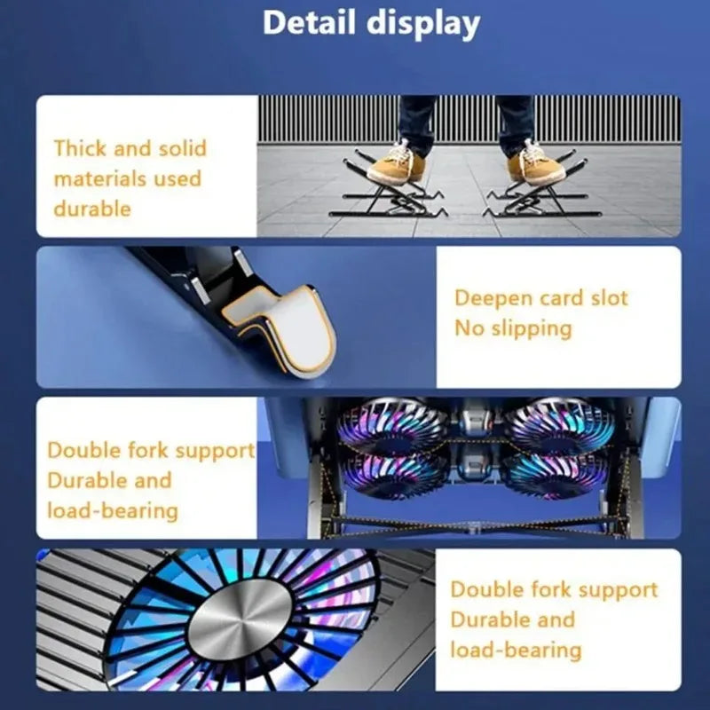 Laptop Base Stand Cooler Portable Foldable Notebook Stand with 4 Cooling Fan for 11-17.3 Devices Anti-slip