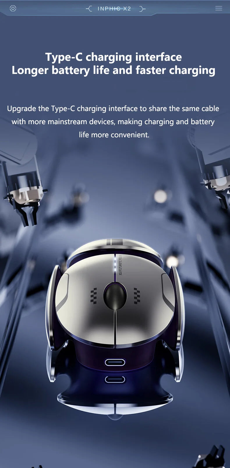 Inphic X2 Silent Bluetooth Mouse Metal Base Rechargeable Wireless Gaming Mouse For Computer Laptop Office Game