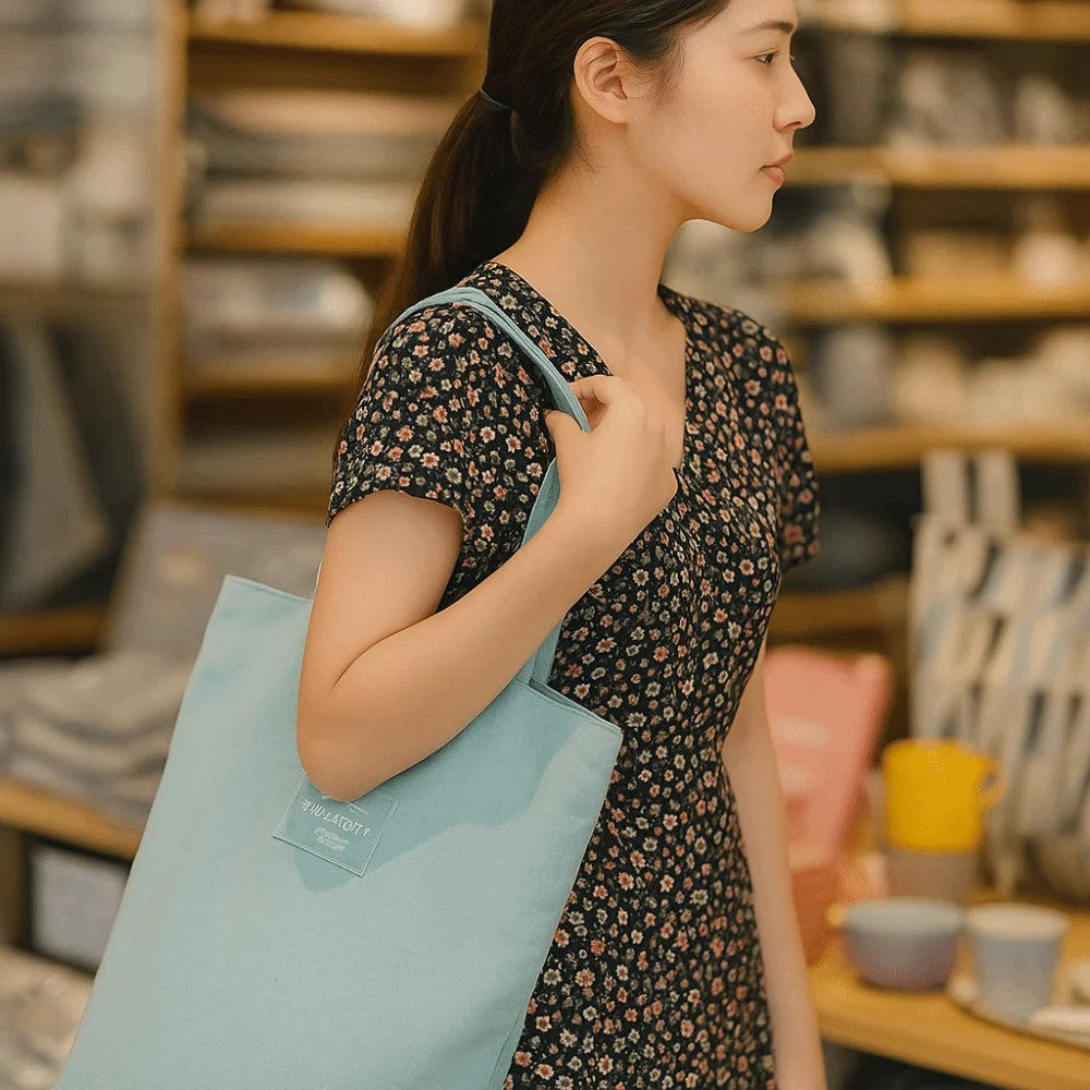 Portable Eco-friendly Canvas Cloth Bags Lightweight Exquisite Shopping Bags Reusable Foldable Double-sided Bags Daily Use