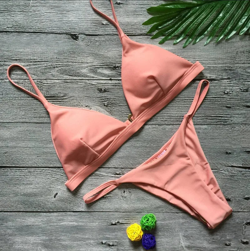 Adjustable Solid Color Bikini Set
