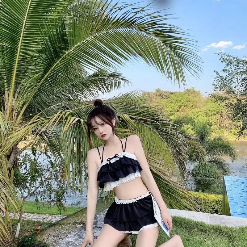 Bikini Sets Women Kawaii Girlish Design Tender Teens Slim Chic Летние Beach Simple Feminino Daily Ruffles Japan Style Cool Sexy