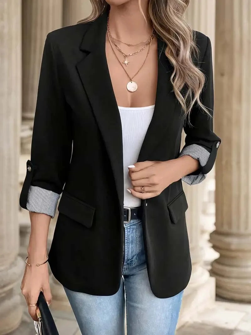 2025 new fashionable casual button up suit slim fit seven quarter rolled sleeve suit jacket for women