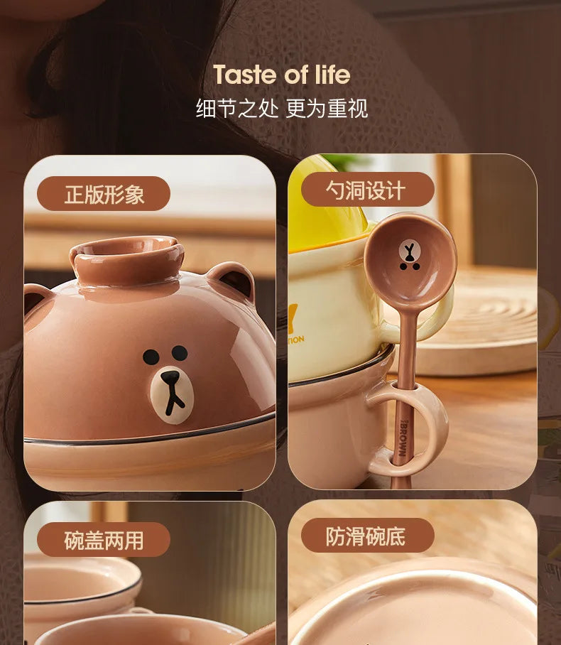 Anime Instant Noodle Bowl Line Friends Kawaii Girl Soup Bowl Portable Ceramic Rice Bowl Surrounding Good Looks Decorate Gift