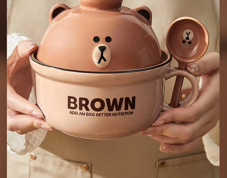 Anime Instant Noodle Bowl Line Friends Kawaii Girl Soup Bowl Portable Ceramic Rice Bowl Surrounding Good Looks Decorate Gift