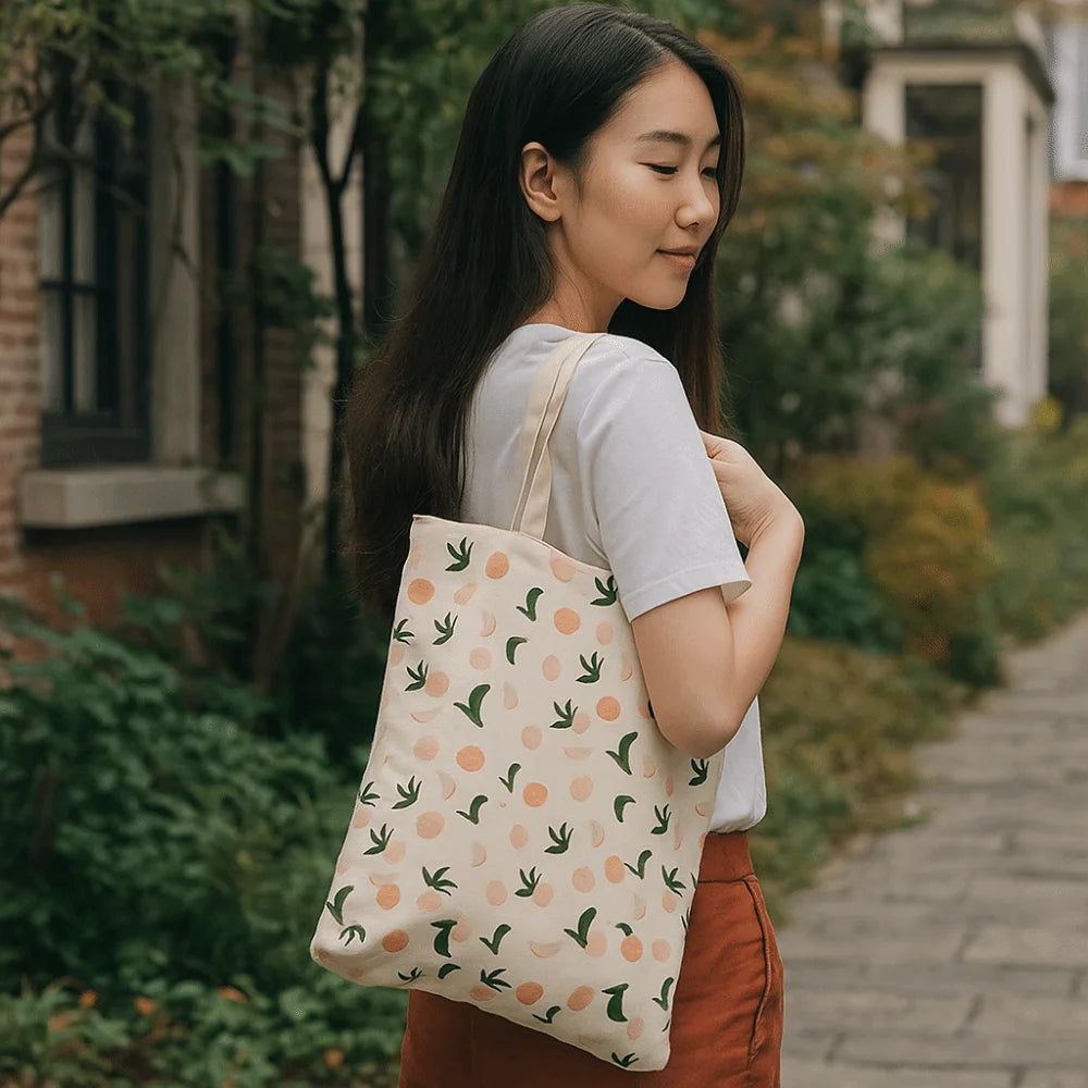 Portable Eco-friendly Canvas Cloth Bags Lightweight Exquisite Shopping Bags Reusable Foldable Double-sided Bags Daily Use