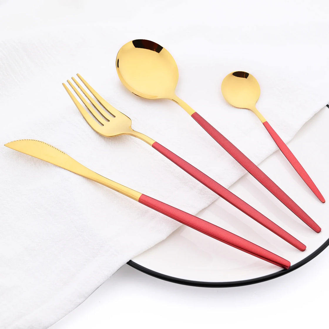 16Pcs Tableware Dinnerware Set Black Gold Cutlery Set Stainless Steel Fork Knife Teaspoon Dinner Silverware Kitchen Flatware Set