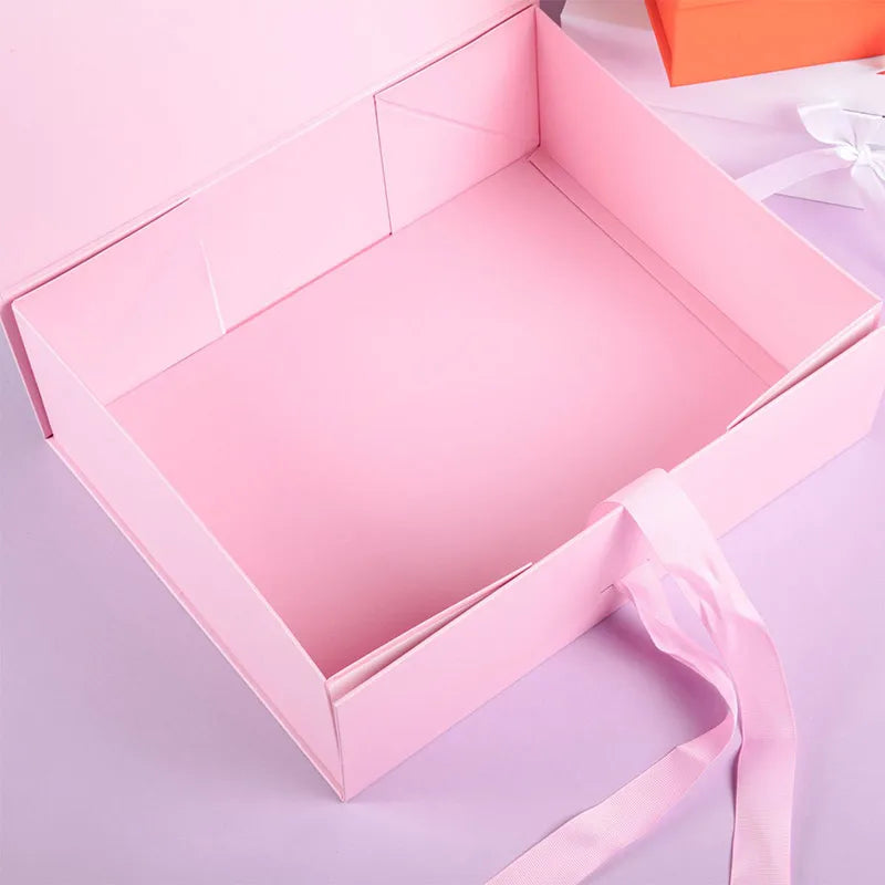 Party Gift Box Large Black Pink Luxury Gift Packaging Box With Ribbon Birthday Wedding Party Supplies Box Personalized LOGO