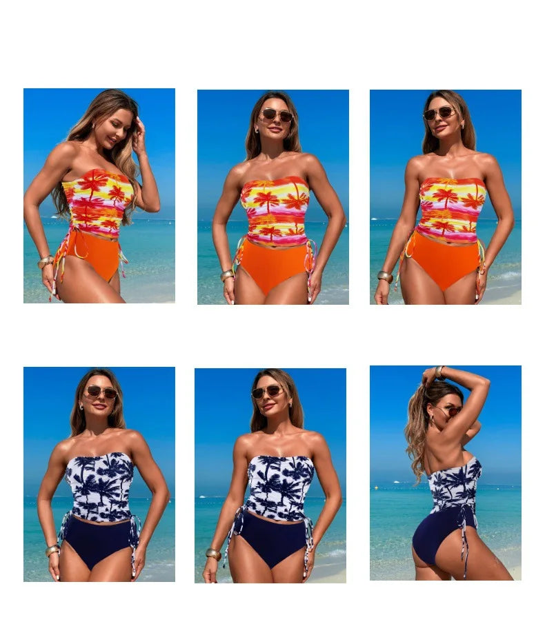 Bikinis 2025 Women 2pcs Bikini Set Floral Print Crop Top with Briefs Summer Beach Wear Swim Outfits  Swimming Bathing Suits
