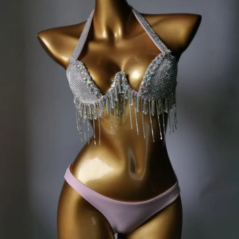 Rhinestone Tassel Festival Bikini Set