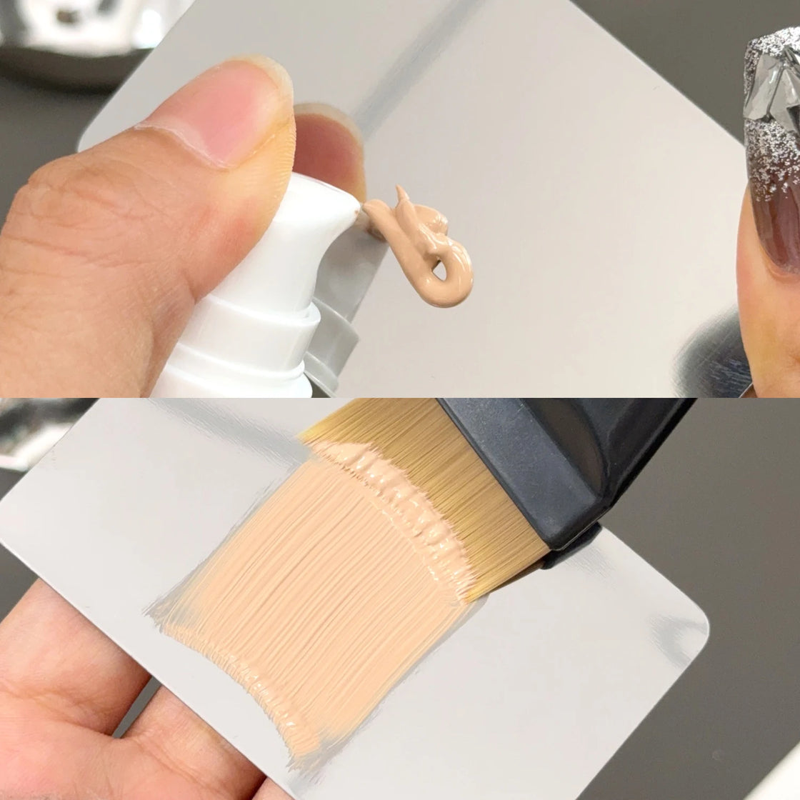 3pcs Foundation Makeup Tools Kit layout showcasing a seamless foundation look using portable makeup tools.