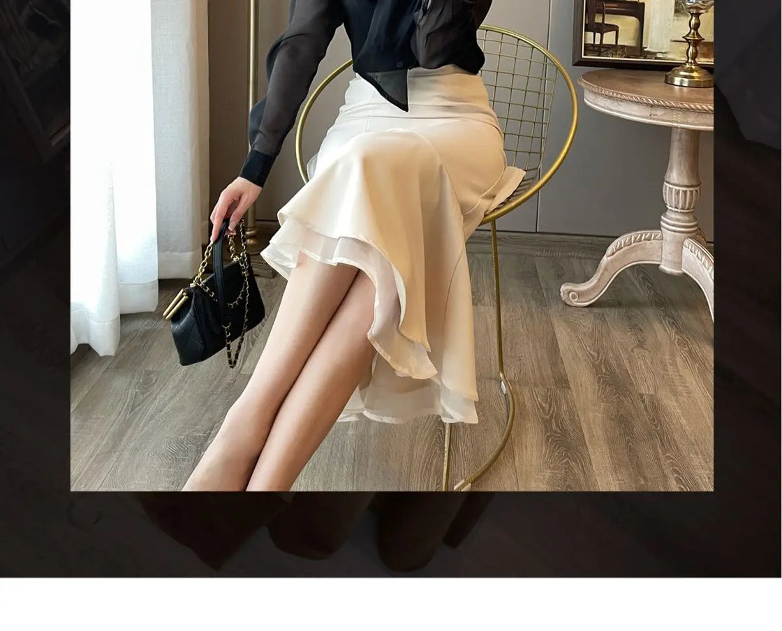 Women Clothing Temperament Chiffon Bow Lacing Thin Shirt Tops Spring Summer New Long Sleeve Solid Elegant Blouse Sexy Fashion