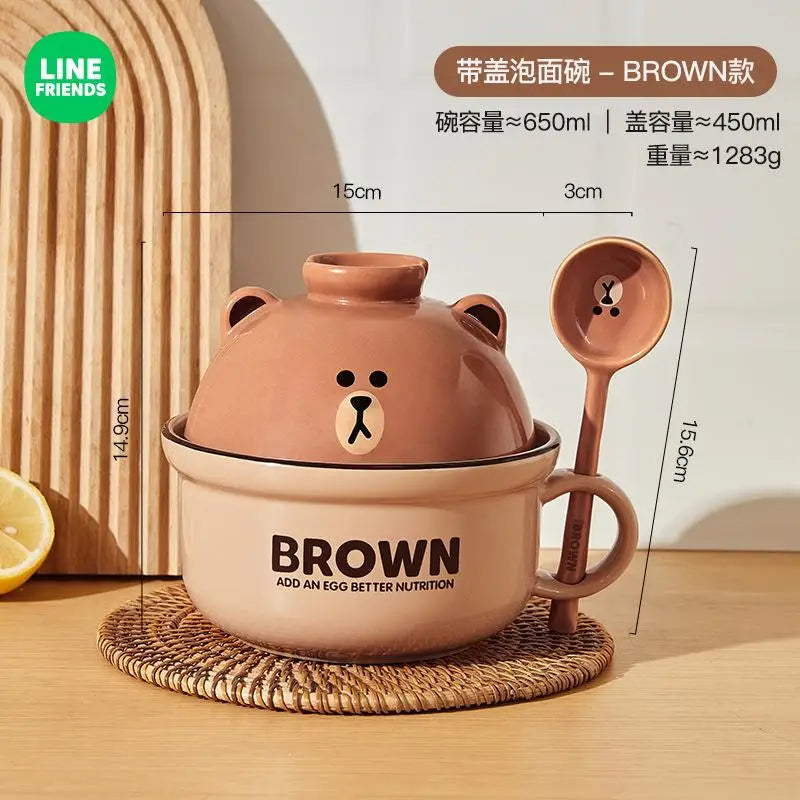 Anime Instant Noodle Bowl Line Friends Kawaii Girl Soup Bowl Portable Ceramic Rice Bowl Surrounding Good Looks Decorate Gift