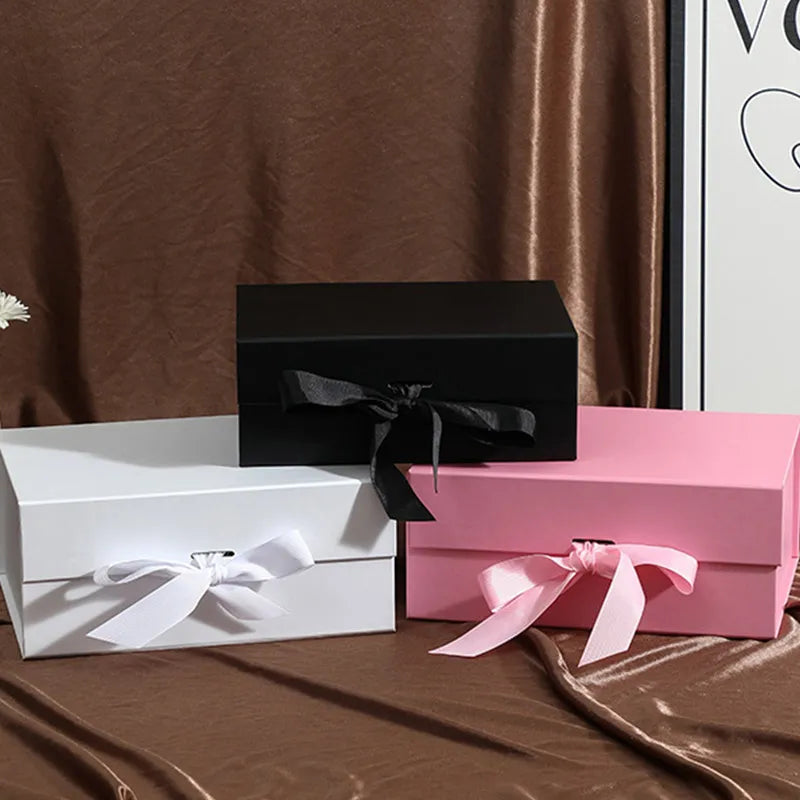 Party Gift Box Large Black Pink Luxury Gift Packaging Box With Ribbon Birthday Wedding Party Supplies Box Personalized LOGO