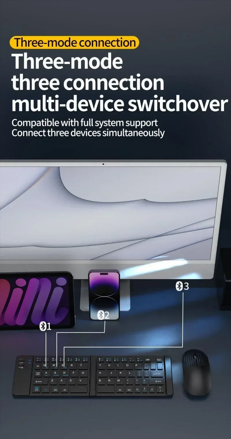 Folding Keyboard and Mouse 2.4G Mini Keypad Bluetooth Wireless Portable Silm Foldable Keyboards