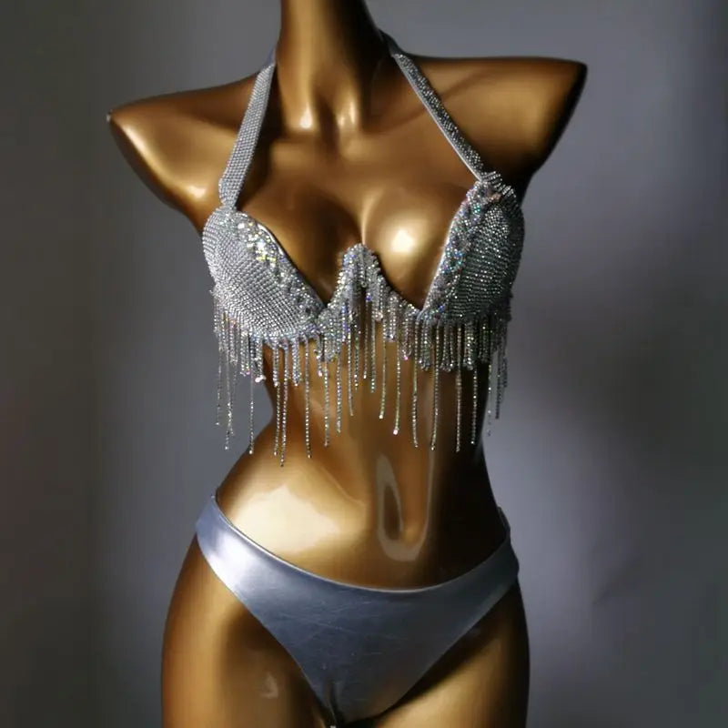 Rhinestone Tassel Festival Bikini Set