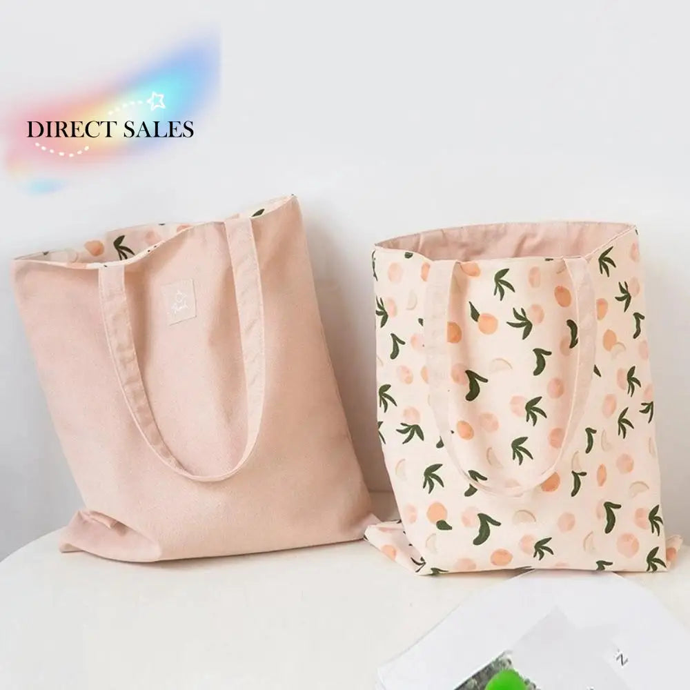 Portable Eco-friendly Canvas Cloth Bags Lightweight Exquisite Shopping Bags Reusable Foldable Double-sided Bags Daily Use