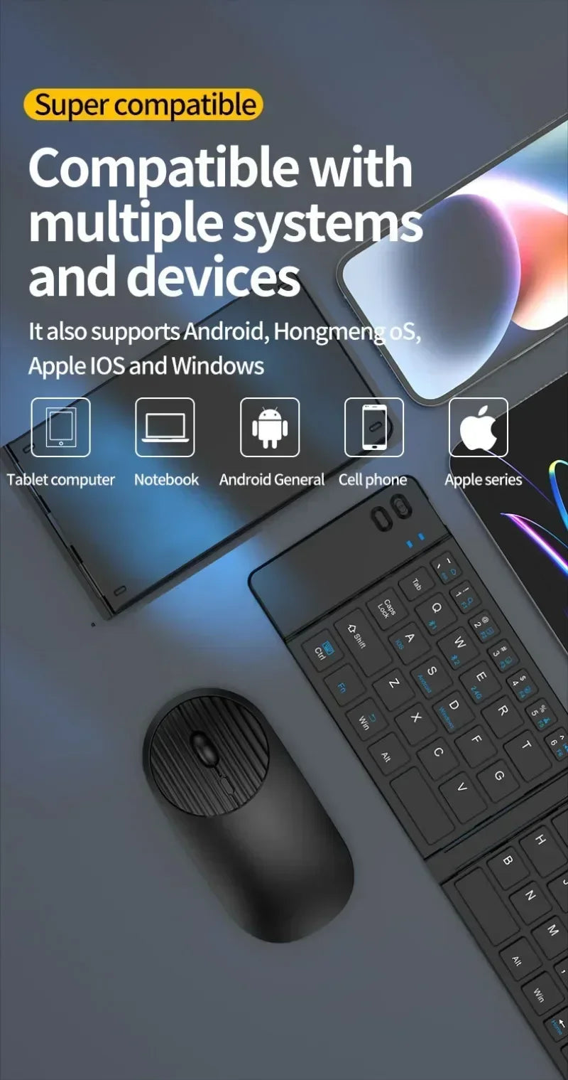 Folding Keyboard and Mouse 2.4G Mini Keypad Bluetooth Wireless Portable Silm Foldable Keyboards