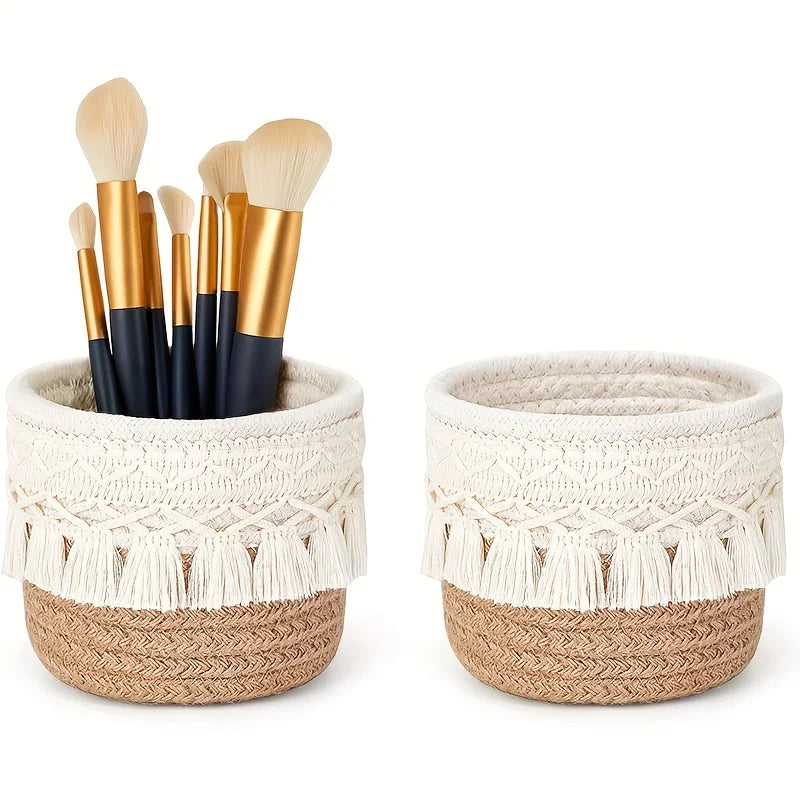 Handmade Boho Dual-Tone Makeup Brush Holder Basket
