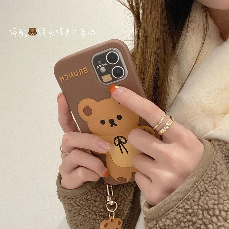 Cartoon Cute 3D Bear Doll Pendant High Quality Silicone Cover for Iphone 15 14 13 12 11Pro MAX XS XR 7 8plus SE2020 Phone Case