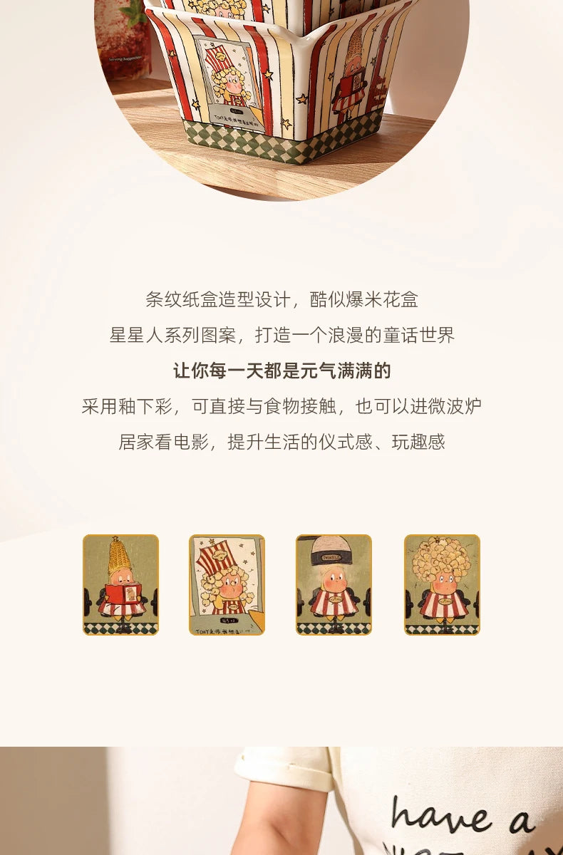 Popcorn , ceramic cute fruit, high-value Internet celebrity instant noodle, French fries children's snack bowl
