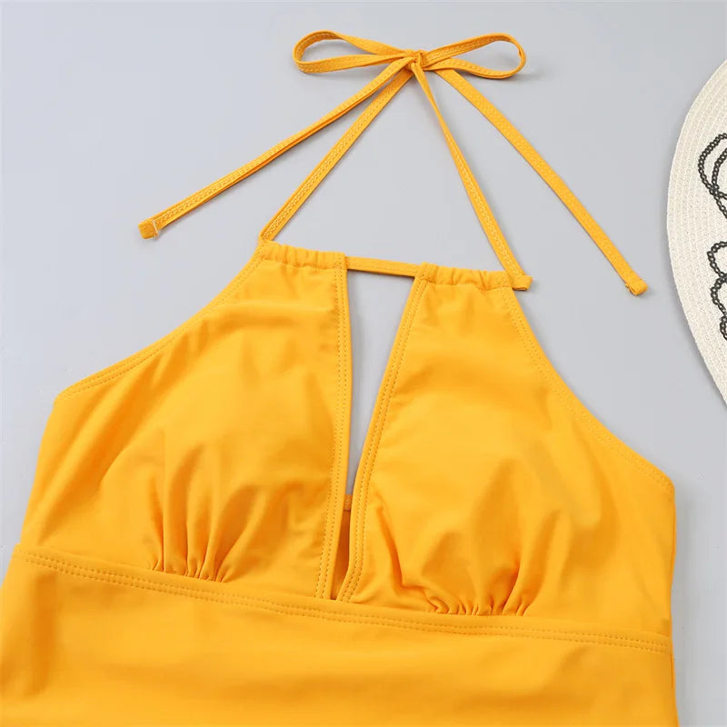Bikini 2022 New Mujer V Neck Swimsuit Women Lace Up Swimwear Tankini Beach Bathing Suit Female Brazilian