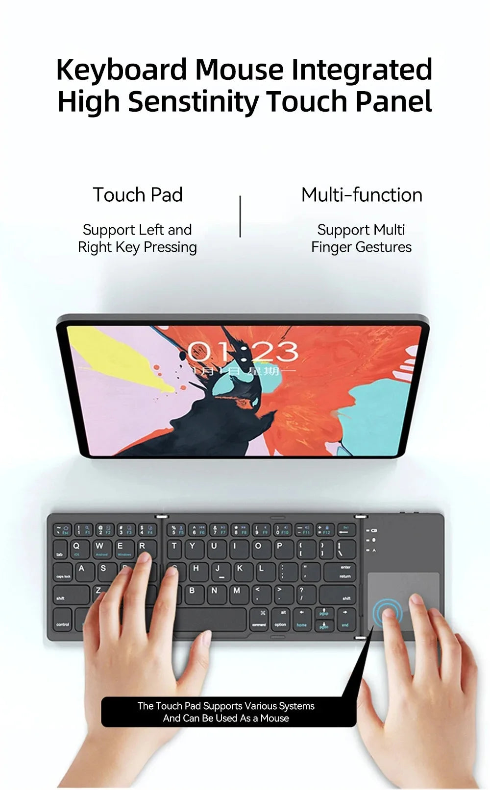 Mini Keyboard Wireless Folding Keyboard Bluetooth Foldable Keyboard with Touchpad