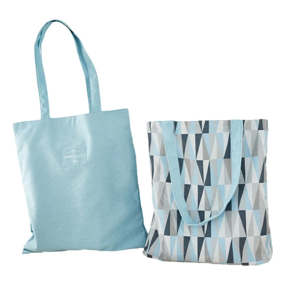 Portable Eco-friendly Canvas Cloth Bags Lightweight Exquisite Shopping Bags Reusable Foldable Double-sided Bags Daily Use
